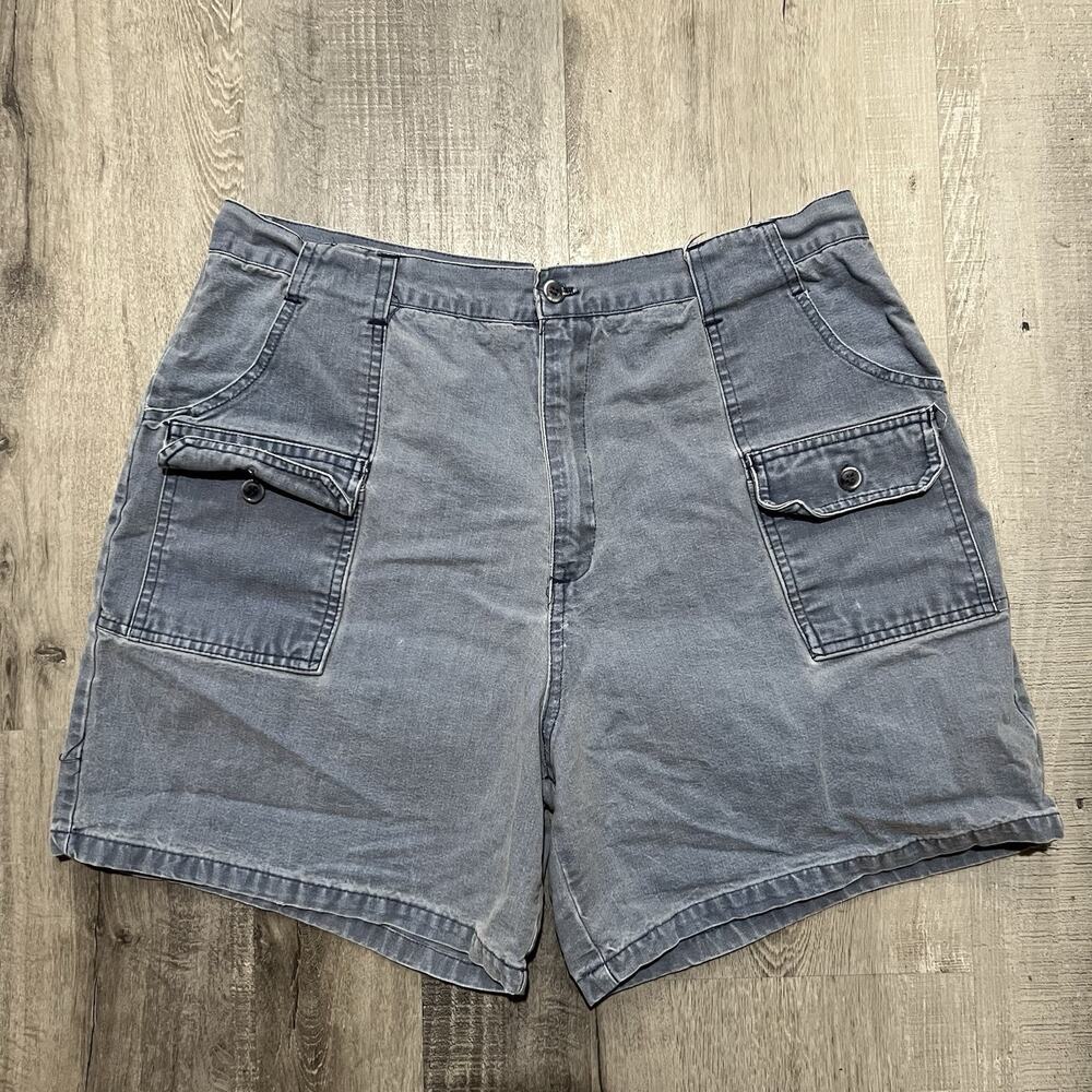 VTG Royal Knight Blue Cotton Canvas Cargo Pocket Shorts Outdoor Hiking Trek Camp